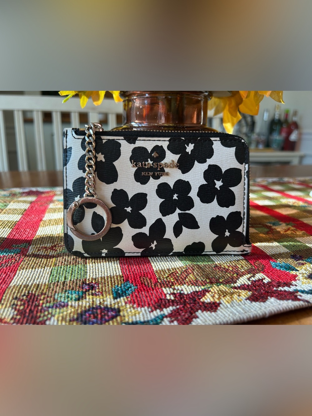 kate ♠️ spade Black & White Floral Key Ring Compact Wallet